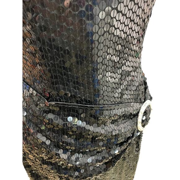 Size 6 Nite Line Vintage 1990s Black Sequin Dress Sheath Waist Drape - Picture 8 of 9